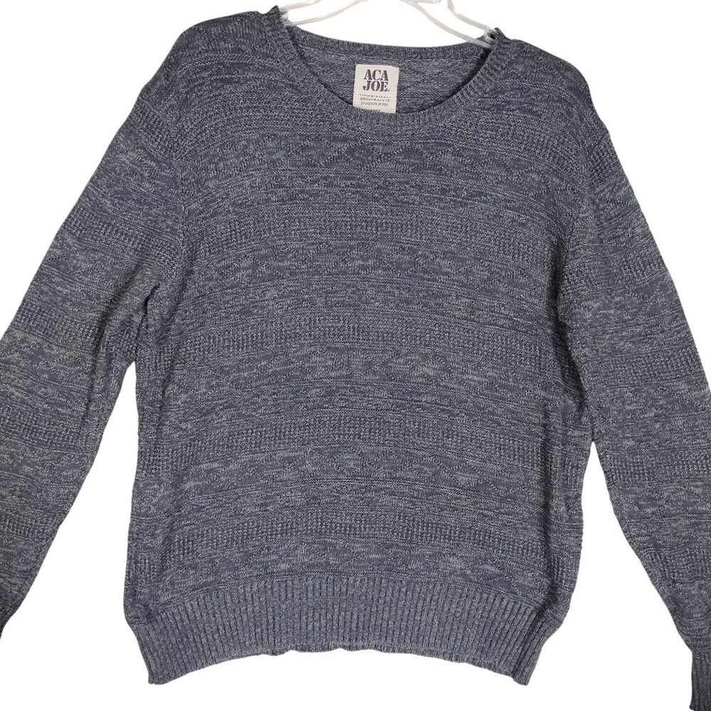 VTG ACA JOE Knitted Pullover Crewneck Sweater Size Large Steel Blue 100% Cotton - Picture 5 of 8